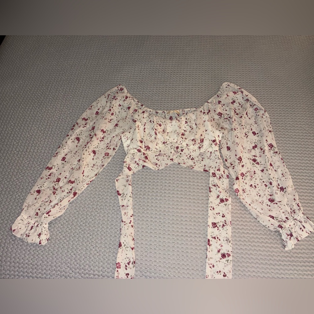Altar’d State cropped floral tie long sleeve tie top